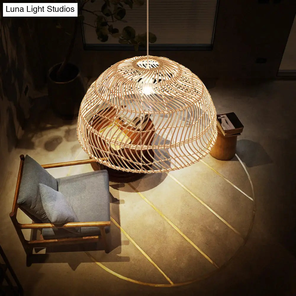 Dome Shaded Rattan Pendant Light - Simplicity & Elegance In 1-Light Wood Fixture