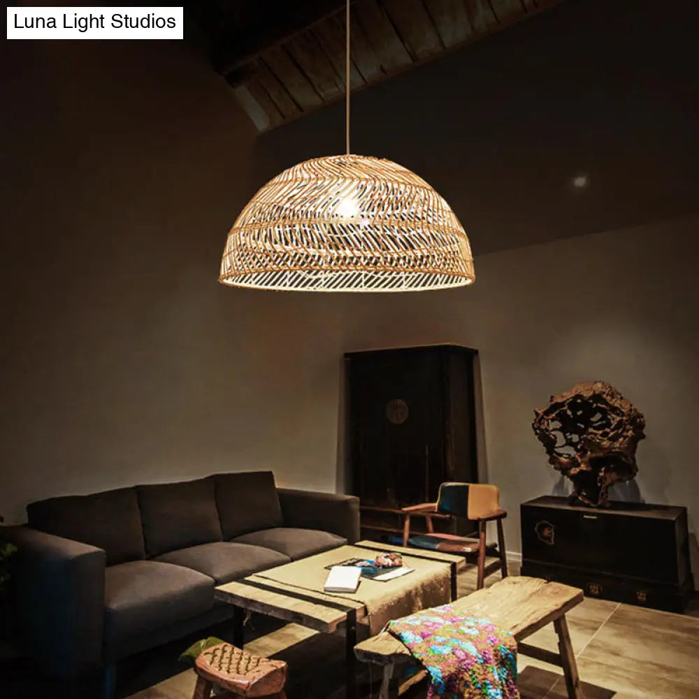 Dome Shaded Rattan Pendant Light - Simplicity & Elegance In 1-Light Wood Fixture