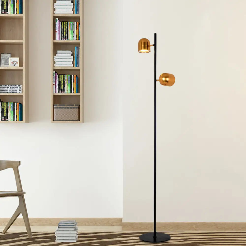 Dome Shape Black-Gold Led Floor Lamp For Study Room Metallic Standing Light