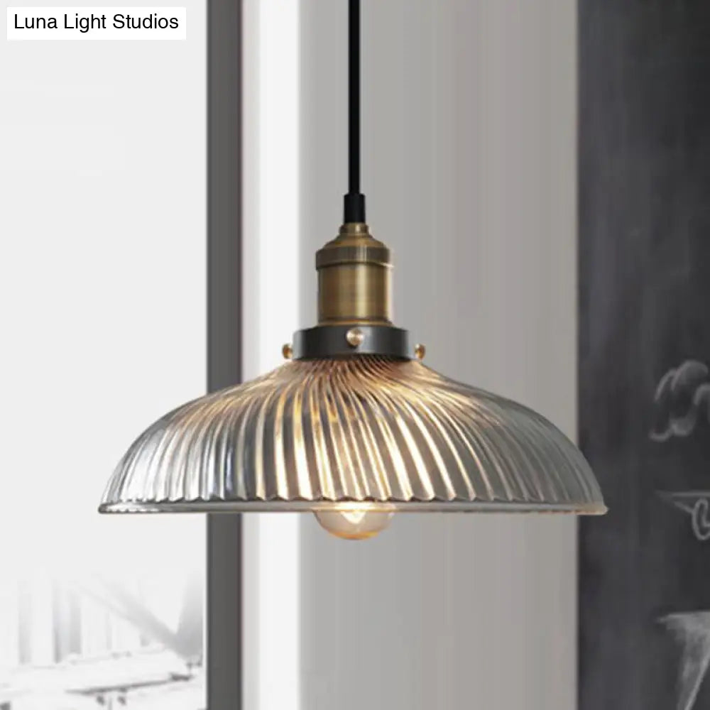 Dome-Shaped Glass Pendant Light With Brass Finish For Coffee Shops