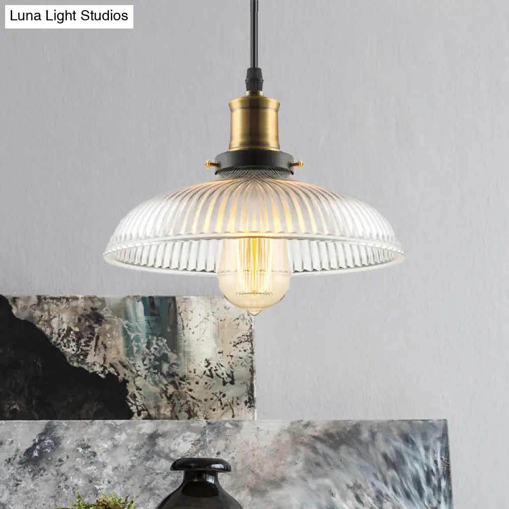 Dome-Shaped Glass Pendant Light With Brass Finish For Coffee Shops