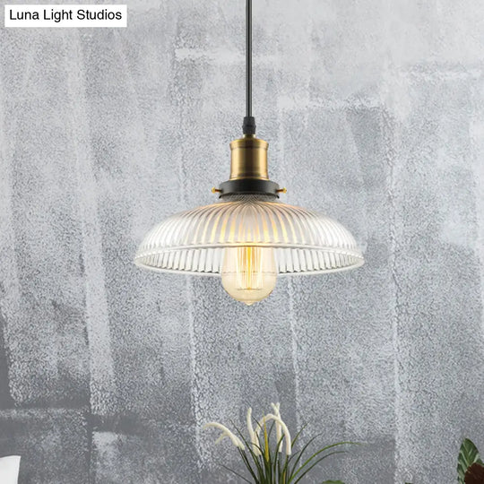 Dome-Shaped Glass Pendant Light With Brass Finish For Coffee Shops