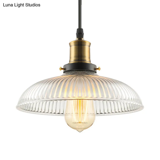 Dome-Shaped Glass Pendant Light With Brass Finish For Coffee Shops