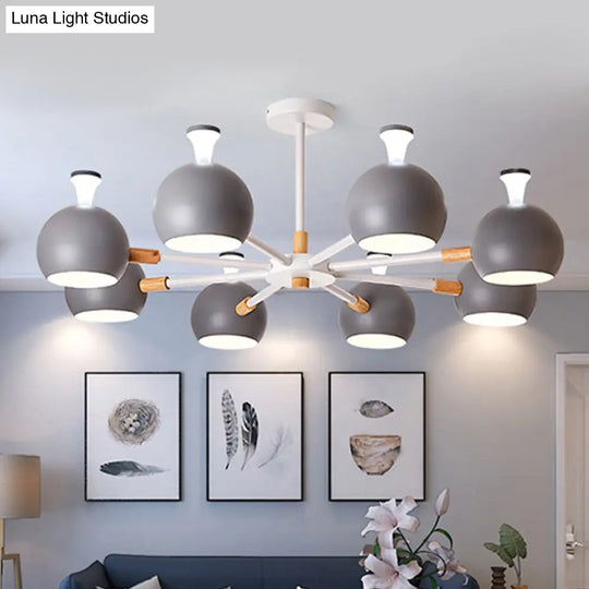 Dome-Shaped Iron Hanging Light With 8 Bulbs - Macaron Style Pendant Fixture For Living Room