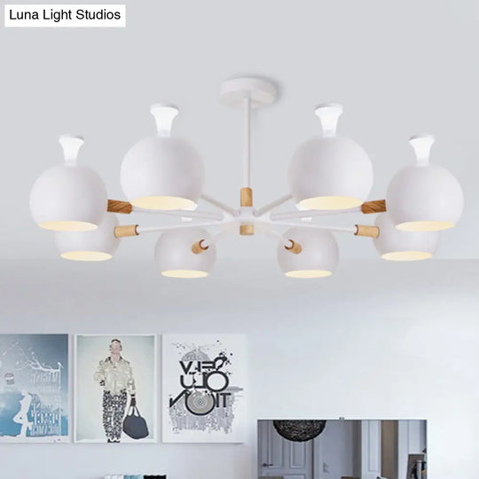 Dome-Shaped Iron Hanging Light With 8 Bulbs - Macaron Style Pendant Fixture For Living Room