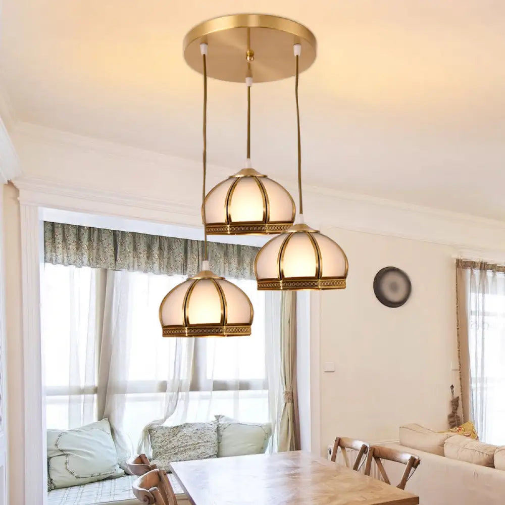 Dome Shaped Metallic Gold Semi Flush Mount With Opal Glass Shade For Dining Room 3 /