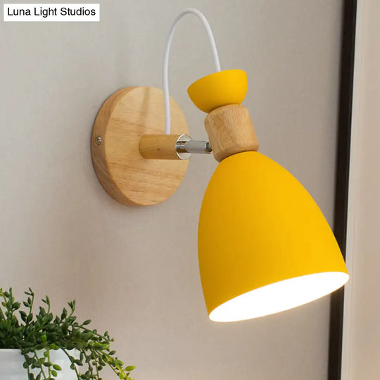 Dome-Shaped Metallic & Wooden Macaroon Wall Sconce Light For Kids Bedroom