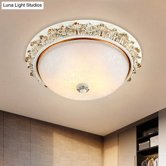 Dome Shaped Rustic Flush Mount Lighting With Opaline Glass In White/Brass - Available 11/15/19 Sizes