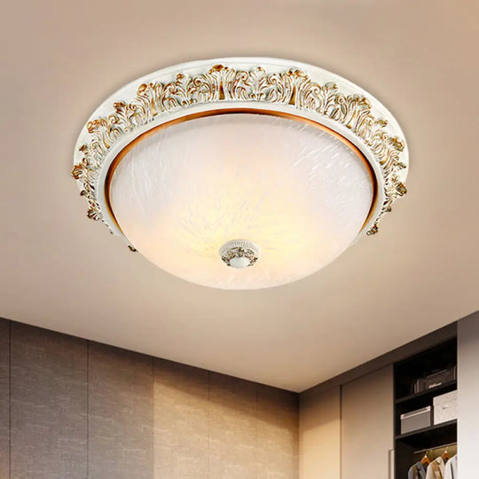 Dome Shaped Rustic Flush Mount Lighting With Opaline Glass In White/Brass - Available