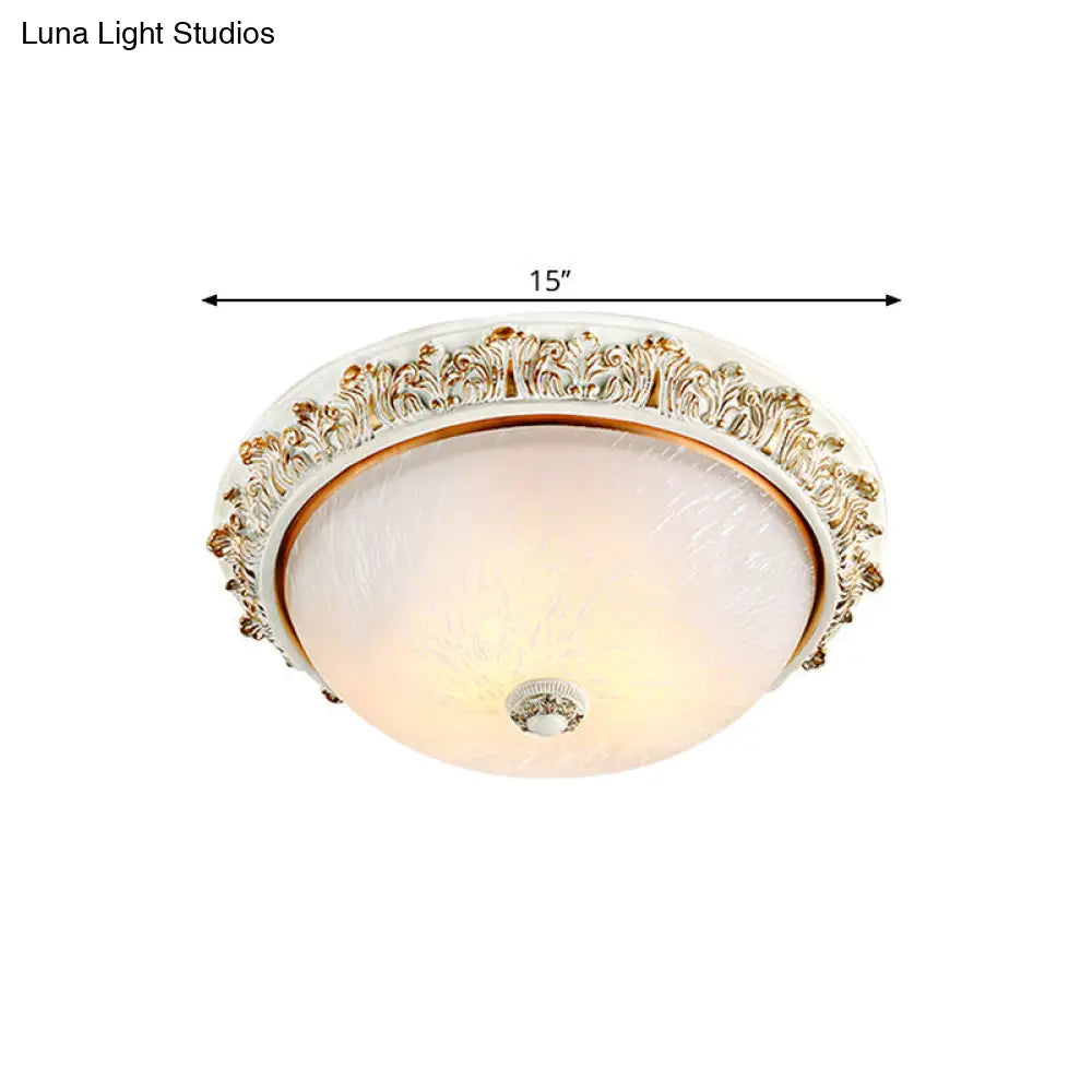 Dome Shaped Rustic Flush Mount Lighting With Opaline Glass In White/Brass - Available 11/15/19 Sizes