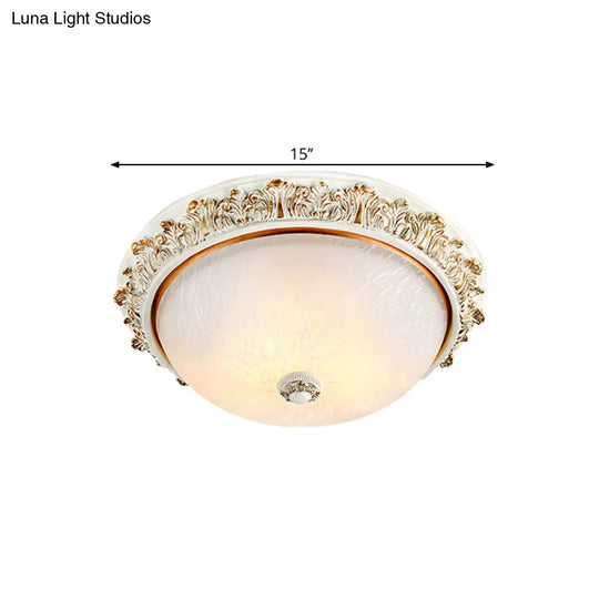 Dome Shaped Rustic Flush Mount Lighting With Opaline Glass In White/Brass - Available 11/15/19 Sizes