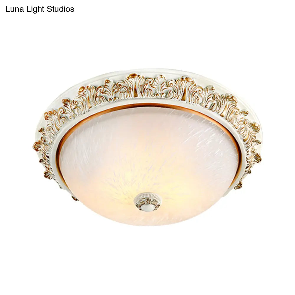 Dome Shaped Rustic Flush Mount Lighting With Opaline Glass In White/Brass - Available