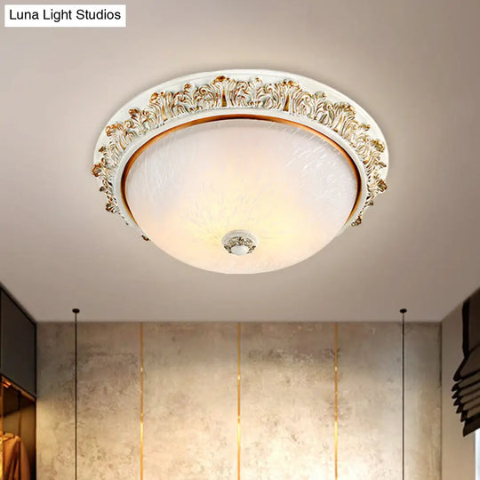 Dome Shaped Rustic Flush Mount Lighting With Opaline Glass In White/Brass - Available 11/15/19 Sizes