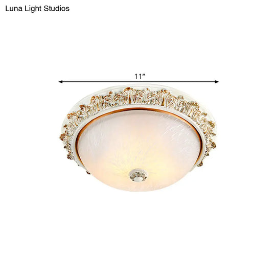 Dome Shaped Rustic Flush Mount Lighting With Opaline Glass In White/Brass - Available 11/15/19 Sizes