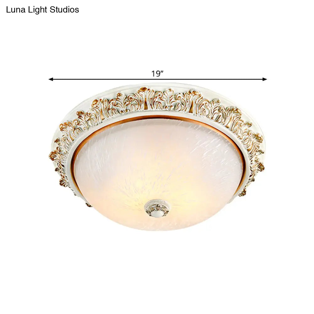 Dome Shaped Rustic Flush Mount Lighting With Opaline Glass In White/Brass - Available 11/15/19 Sizes