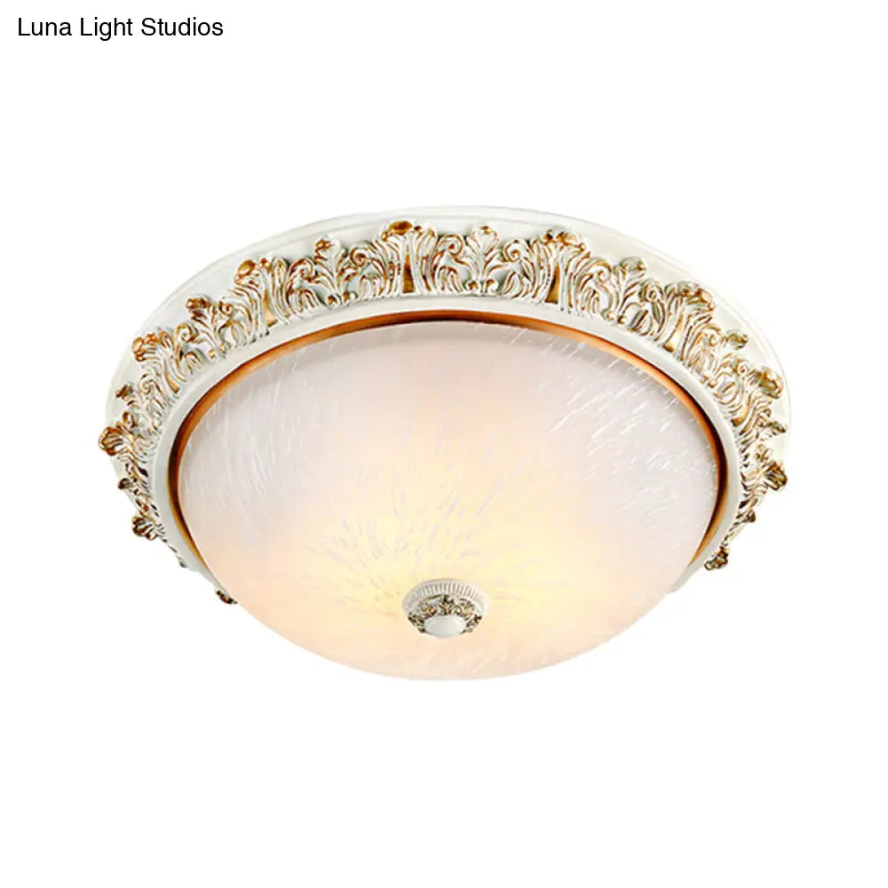 Dome Shaped Rustic Flush Mount Lighting With Opaline Glass In White/Brass - Available 11/15/19 Sizes