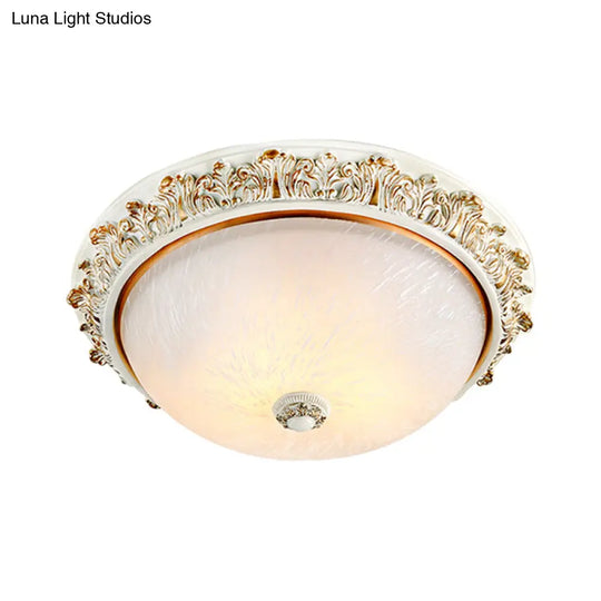 Dome Shaped Rustic Flush Mount Lighting With Opaline Glass In White/Brass - Available 11/15/19 Sizes