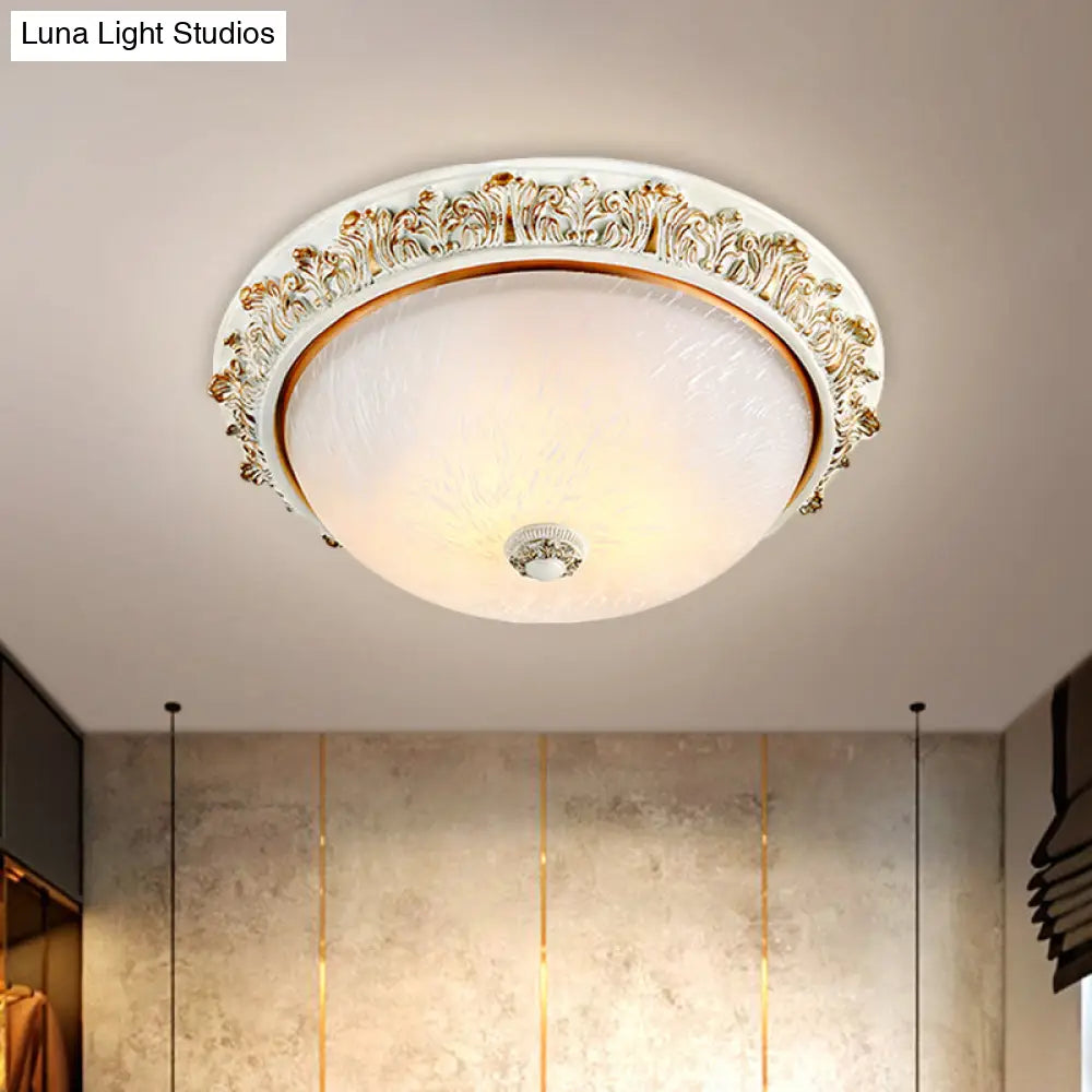 Dome Shaped Rustic Flush Mount Lighting With Opaline Glass In White/Brass - Available