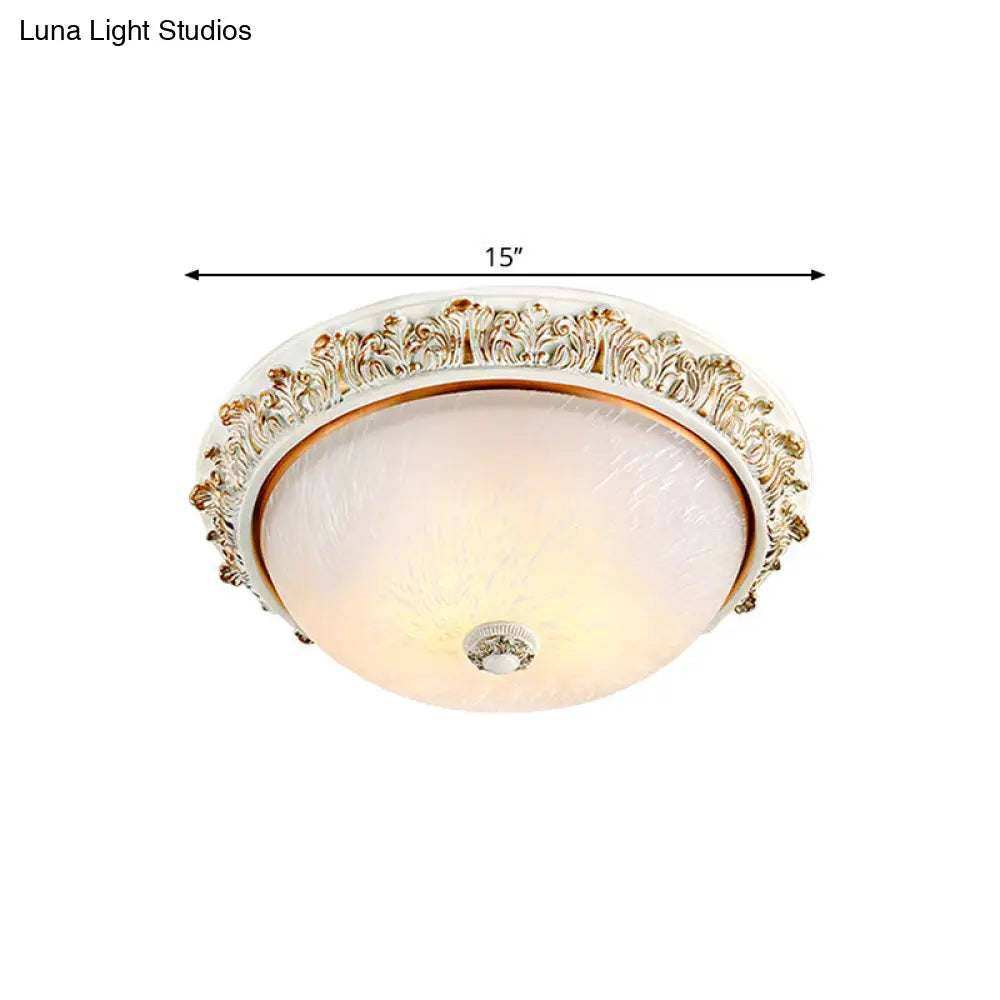 Dome Shaped Rustic Flush Mount Lighting With Opaline Glass In White/Brass - Available