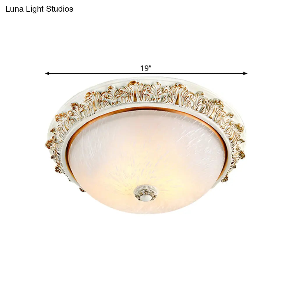 Dome Shaped Rustic Flush Mount Lighting With Opaline Glass In White/Brass - Available