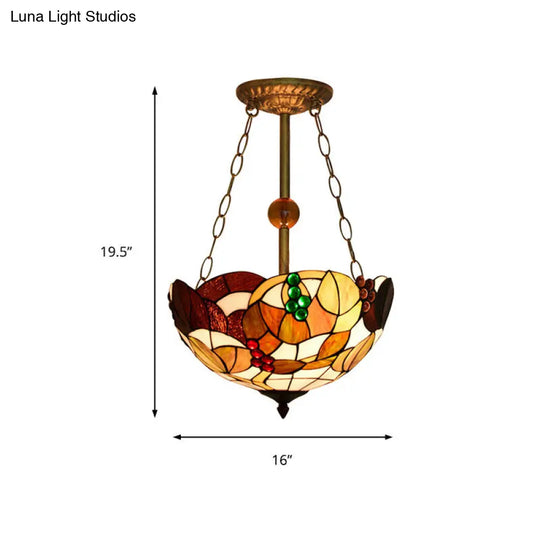 16 Retro Style Stained Glass Semi Flush Mount Light For Dining Room