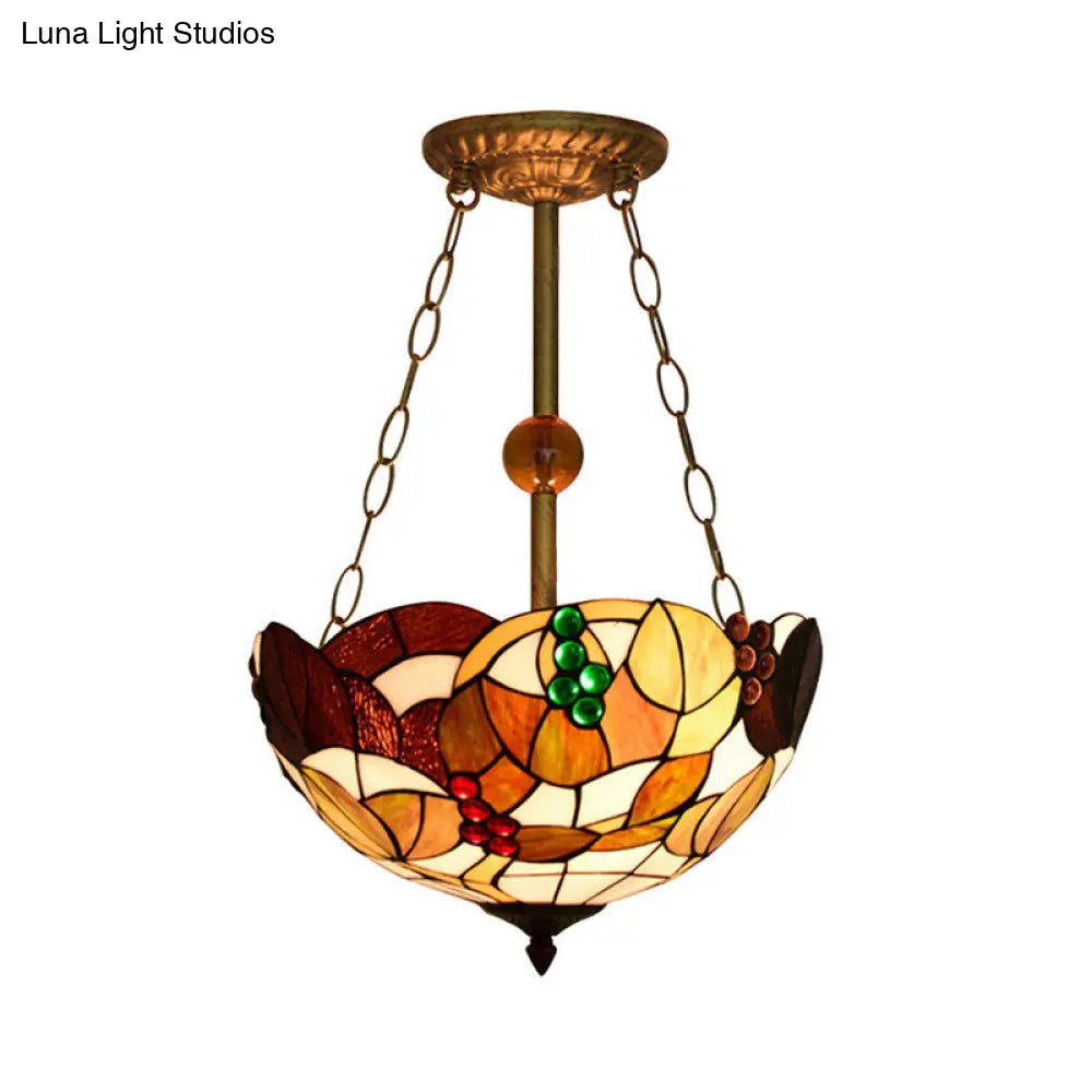 16 Retro Style Stained Glass Semi Flush Mount Light For Dining Room