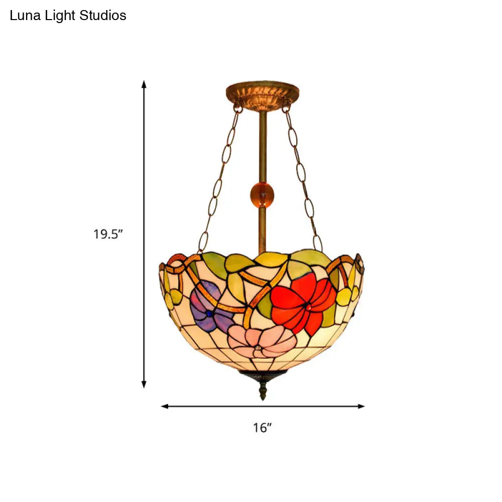 Dome-Shaped Stained Glass Semi Flush Light - Retro Style For Dining Room (16’ W 1 Light)