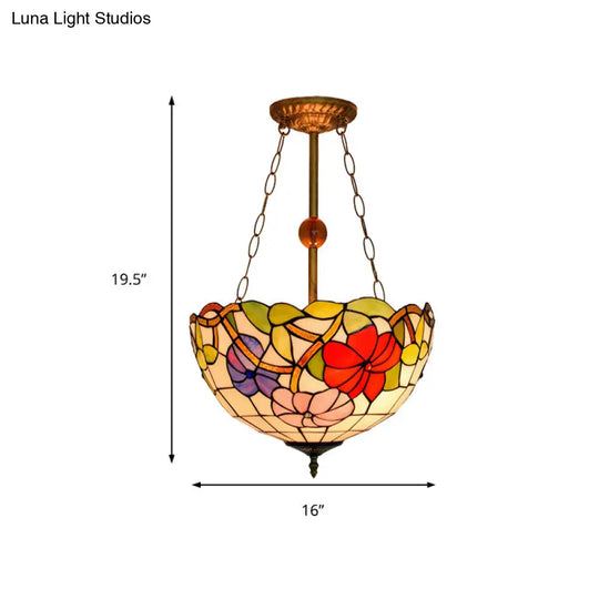 Dome-Shaped Stained Glass Semi Flush Light - Retro Style For Dining Room (16’ W 1 Light)