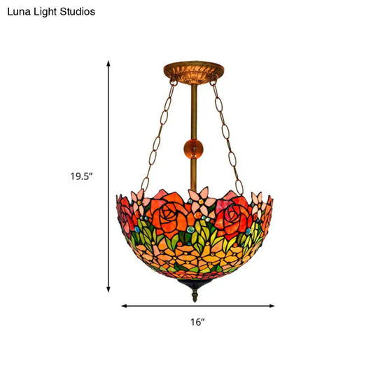 16 Retro Style Stained Glass Semi Flush Mount Light For Dining Room