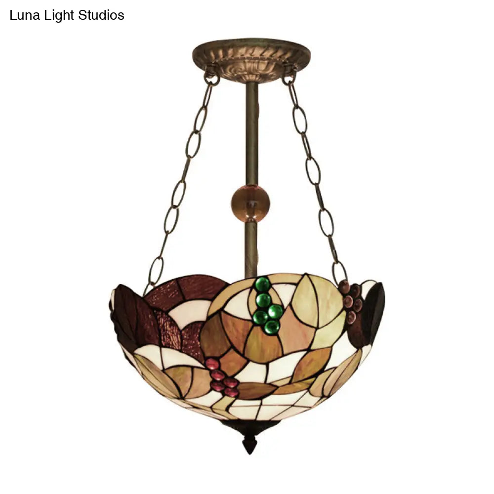 16 Retro Style Stained Glass Semi Flush Mount Light For Dining Room