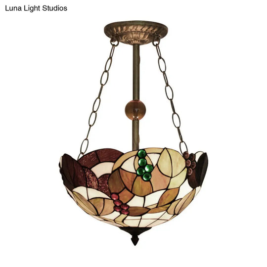 16 Retro Style Stained Glass Semi Flush Mount Light For Dining Room