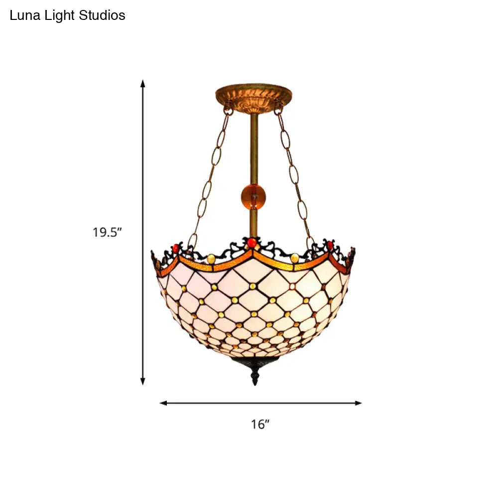 Dome-Shaped Stained Glass Semi Flush Light - Retro Style For Dining Room (16’ W 1 Light)