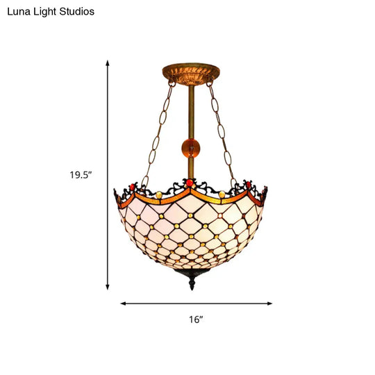 Dome-Shaped Stained Glass Semi Flush Light - Retro Style For Dining Room (16’ W 1 Light)