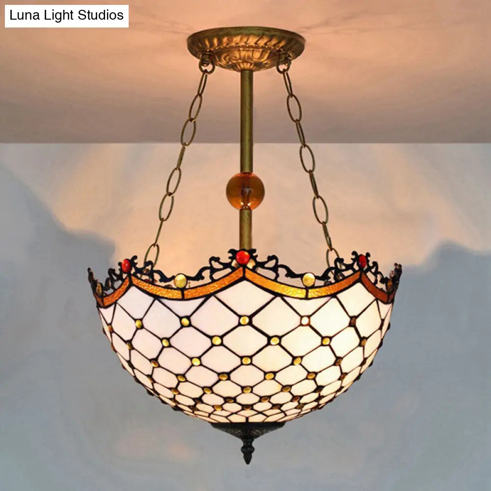 16 Retro Style Stained Glass Semi Flush Mount Light For Dining Room