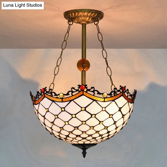 16 Retro Style Stained Glass Semi Flush Mount Light For Dining Room