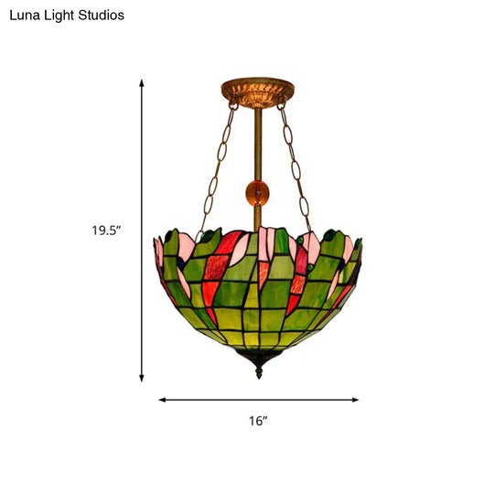 Dome-Shaped Stained Glass Semi Flush Light - Retro Style For Dining Room (16’ W 1 Light)