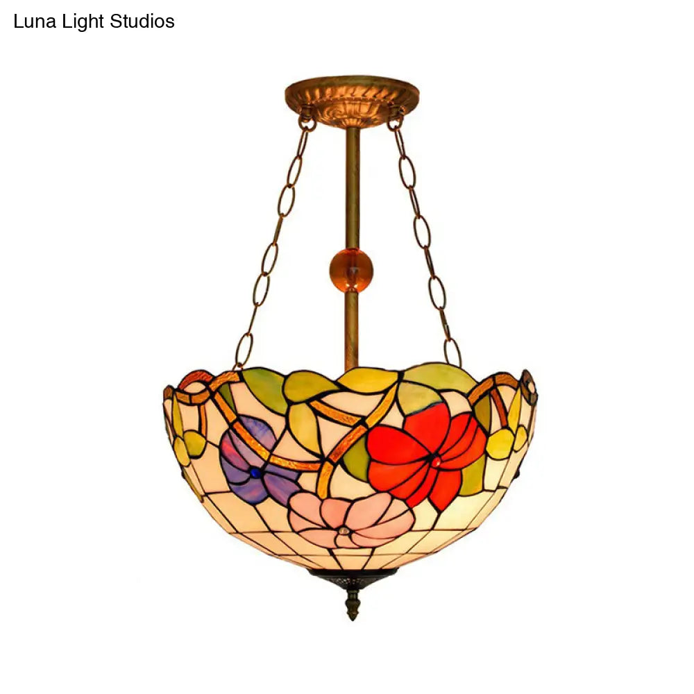 16 Retro Style Stained Glass Semi Flush Mount Light For Dining Room