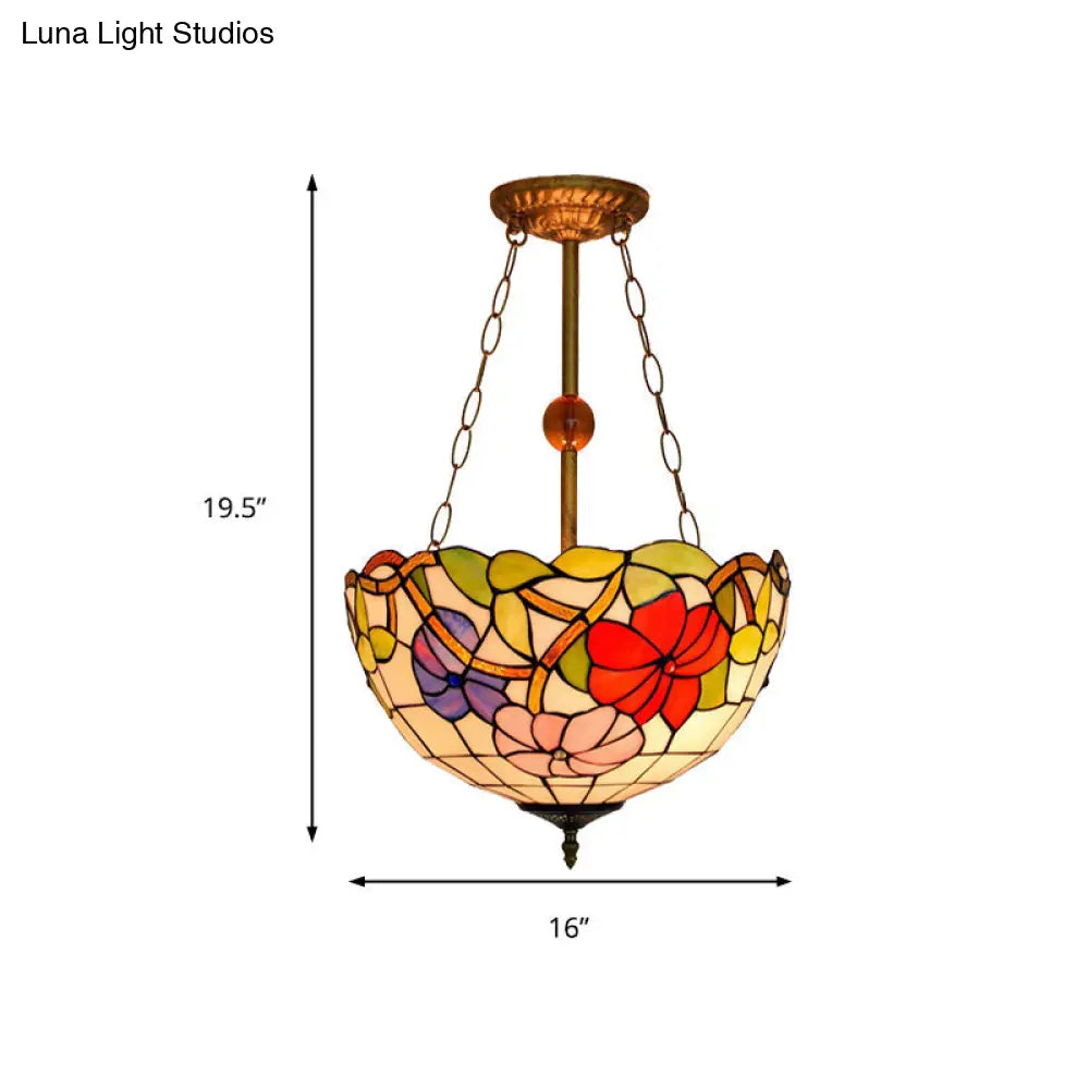 16 Retro Style Stained Glass Semi Flush Mount Light For Dining Room