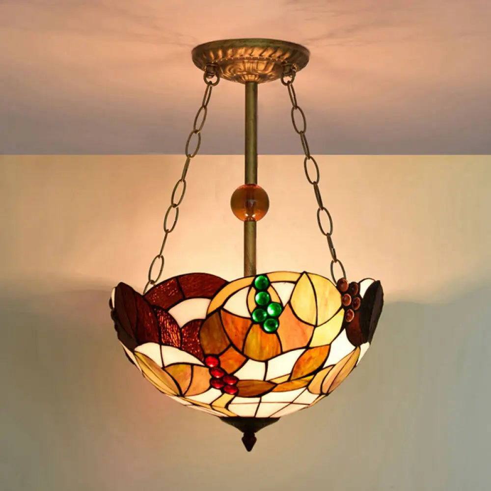 Dome-Shaped Stained Glass Semi Flush Light - Retro Style For Dining Room (16’ W 1 Light) Beige / 16’