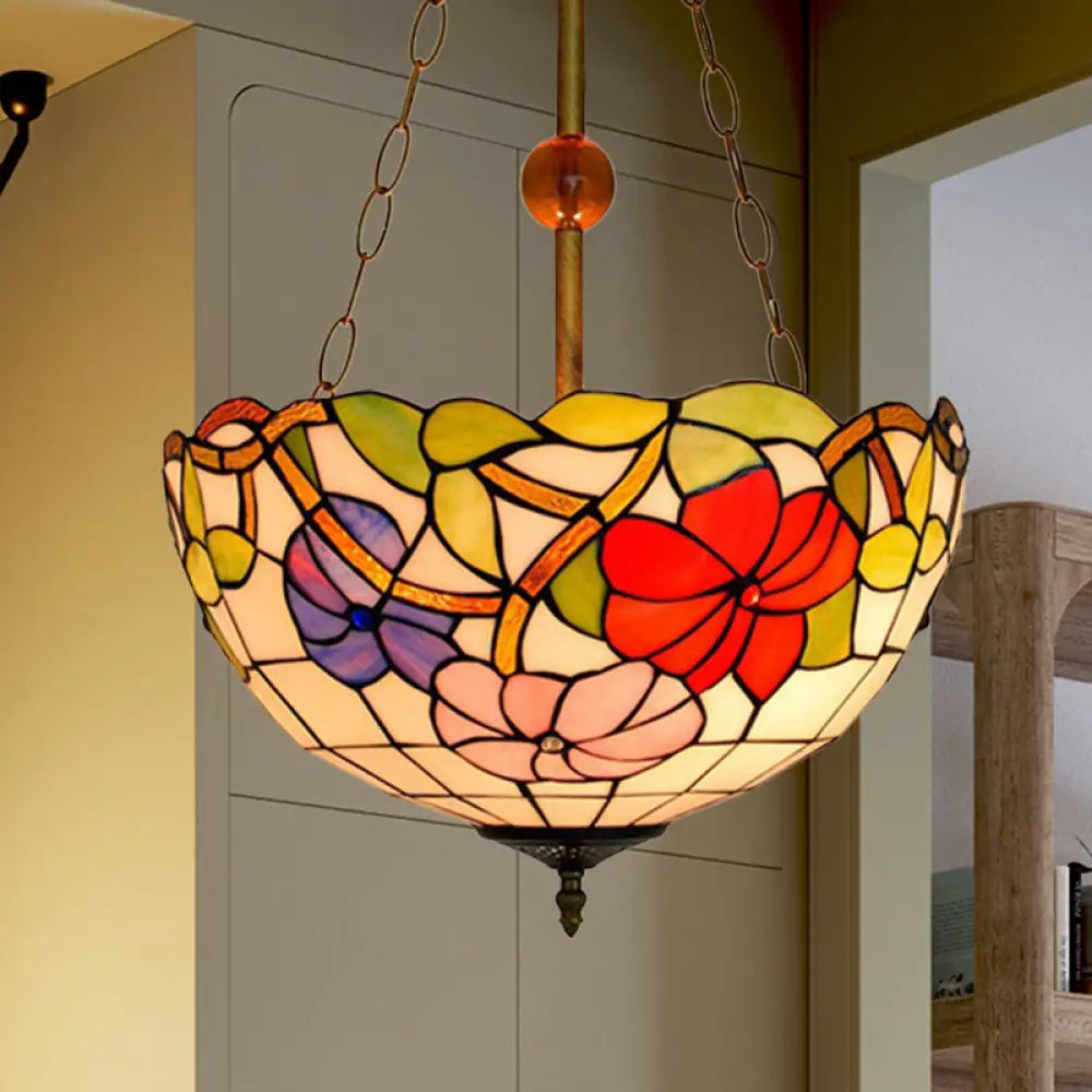 Dome-Shaped Stained Glass Semi Flush Light - Retro Style For Dining Room (16’ W 1 Light)