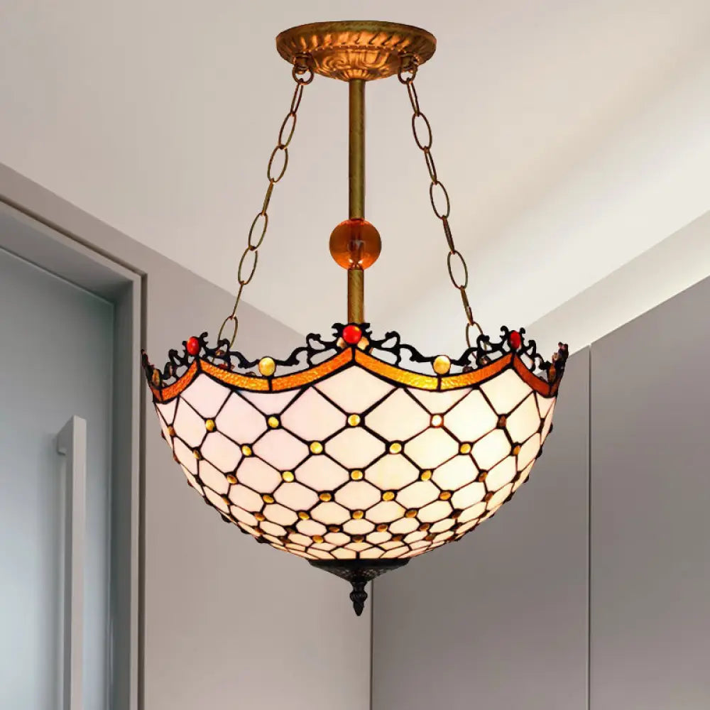 Dome-Shaped Stained Glass Semi Flush Light - Retro Style For Dining Room (16’ W 1 Light) White / 16’