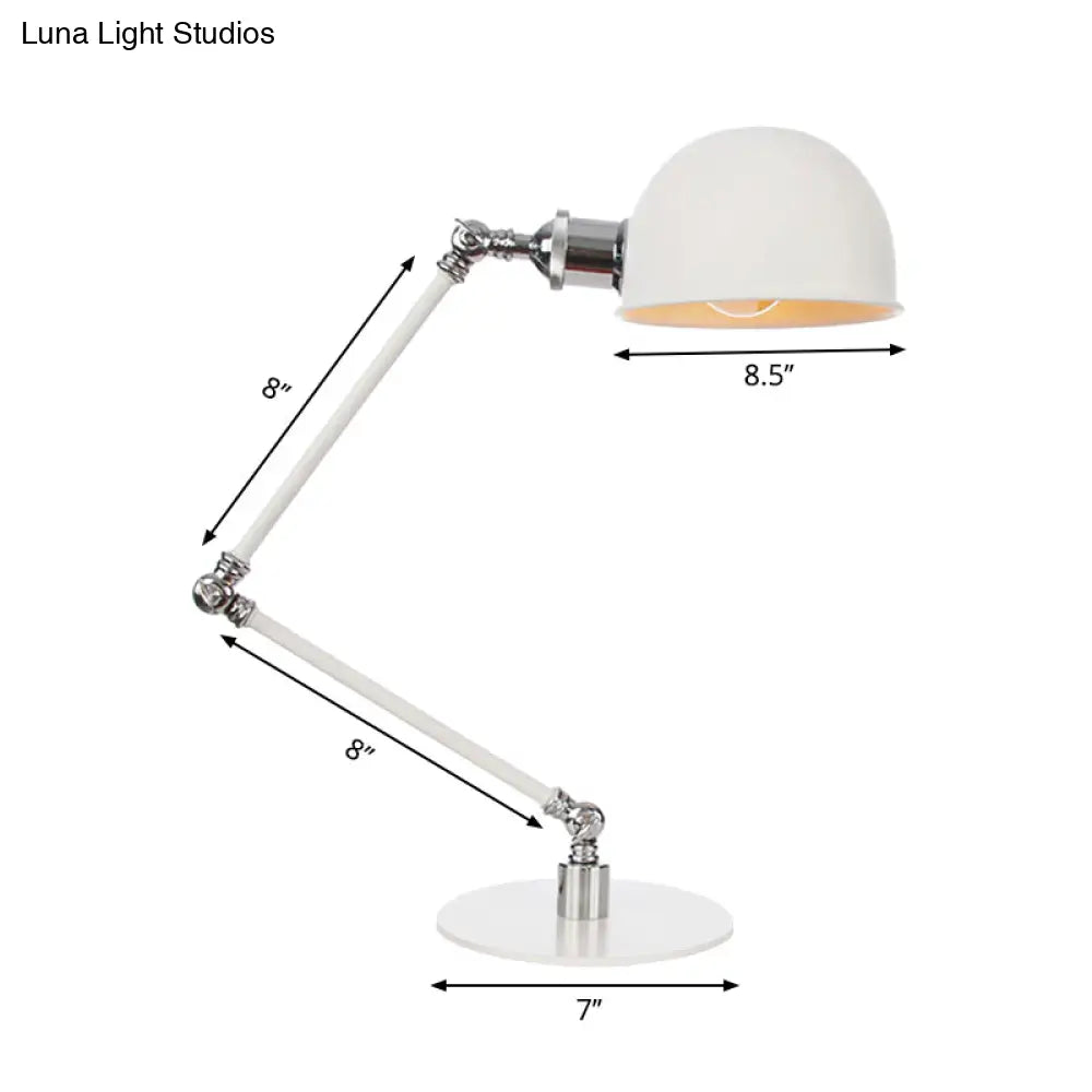 Dome Study Room Reading Lamp Metal 4/8.5 Wide 1 Light Industrial Stylish Desk Lighting In White