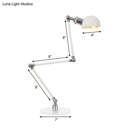 Dome Study Room Reading Lamp Metal 4/8.5 Wide 1 Light Industrial Stylish Desk Lighting In White