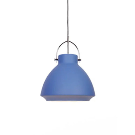 Dome Suspended Macaron Style Pendant Light - 10’/14’ Metallic Fixture With Handle In Black/Blue