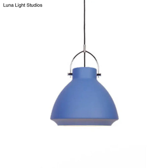 Macaron Dome Suspended Pendant Light - 10/14 Metallic Fixture With Handle Black/Blue For Dining