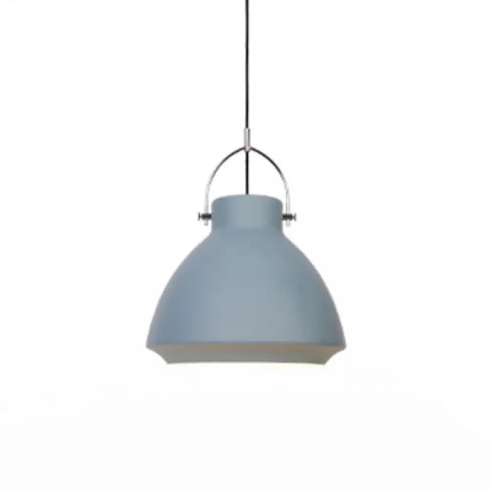 Dome Suspended Macaron Style Pendant Light - 10’/14’ Metallic Fixture With Handle In Black/Blue