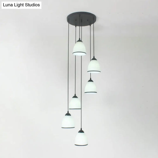 Contemporary Dome Stairs Swirl Pendant Light In Black With Opal Glass Accent Stylish Hanging