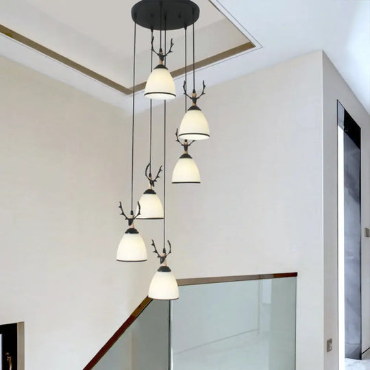 Dome Swirl Cluster Pendant Light In Black - Contemporary Opal Glass Hanging Lighting 6 / White C