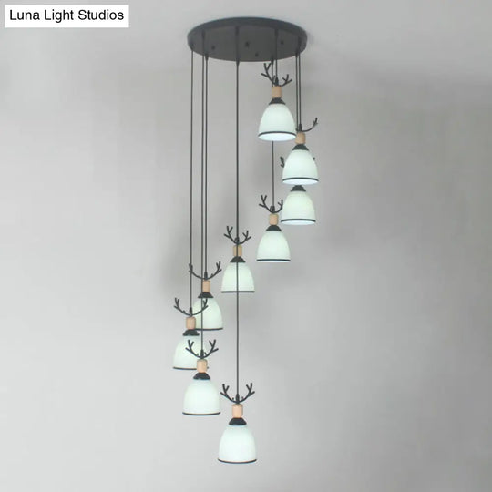 Dome Swirl Cluster Pendant Light In Black - Contemporary Opal Glass Hanging Lighting