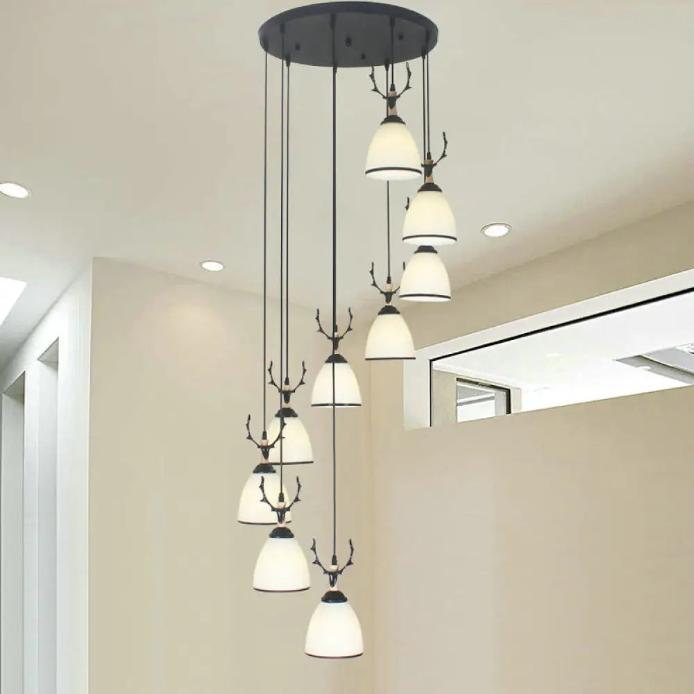 Dome Swirl Cluster Pendant Light In Black - Contemporary Opal Glass Hanging Lighting 9 / White C